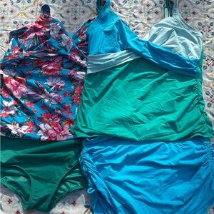 Lands' End Floral and Teal Swimsuit Set
